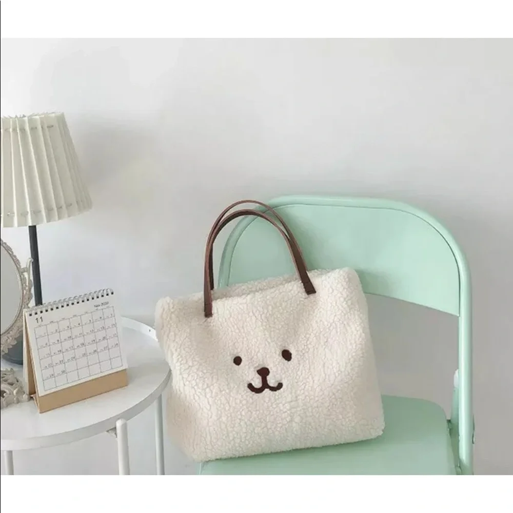 🎉HP🧸bear bag Wool feel handbag purse tote - Picture 1 of 4